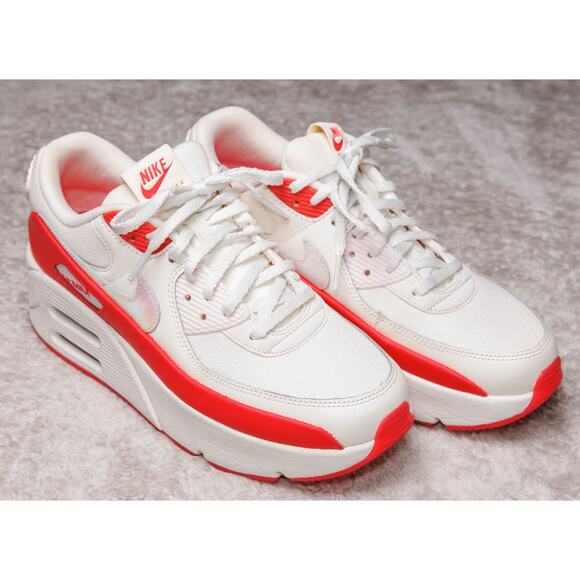 Nike Air Max 90 LV8 Sail Siren Red Pink Platform Sneakers Womens 9.5 HF5073-133 - Picture 1 of 16